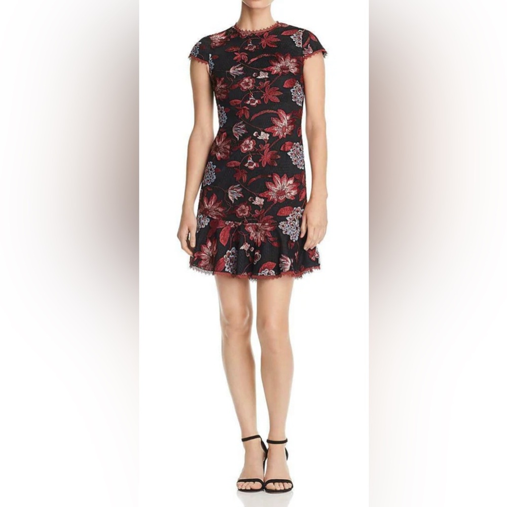 Aidan Mattox Floral Mini Dress in Black and Red
